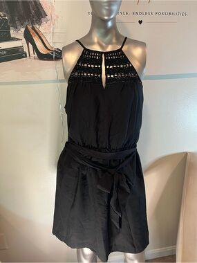 Express Black Crocheted Halter Mini Dress